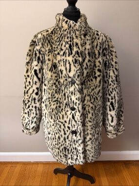 Vintage Hillmoor New York Faux Fur Snow Leopard Coat USA Union Made 2X